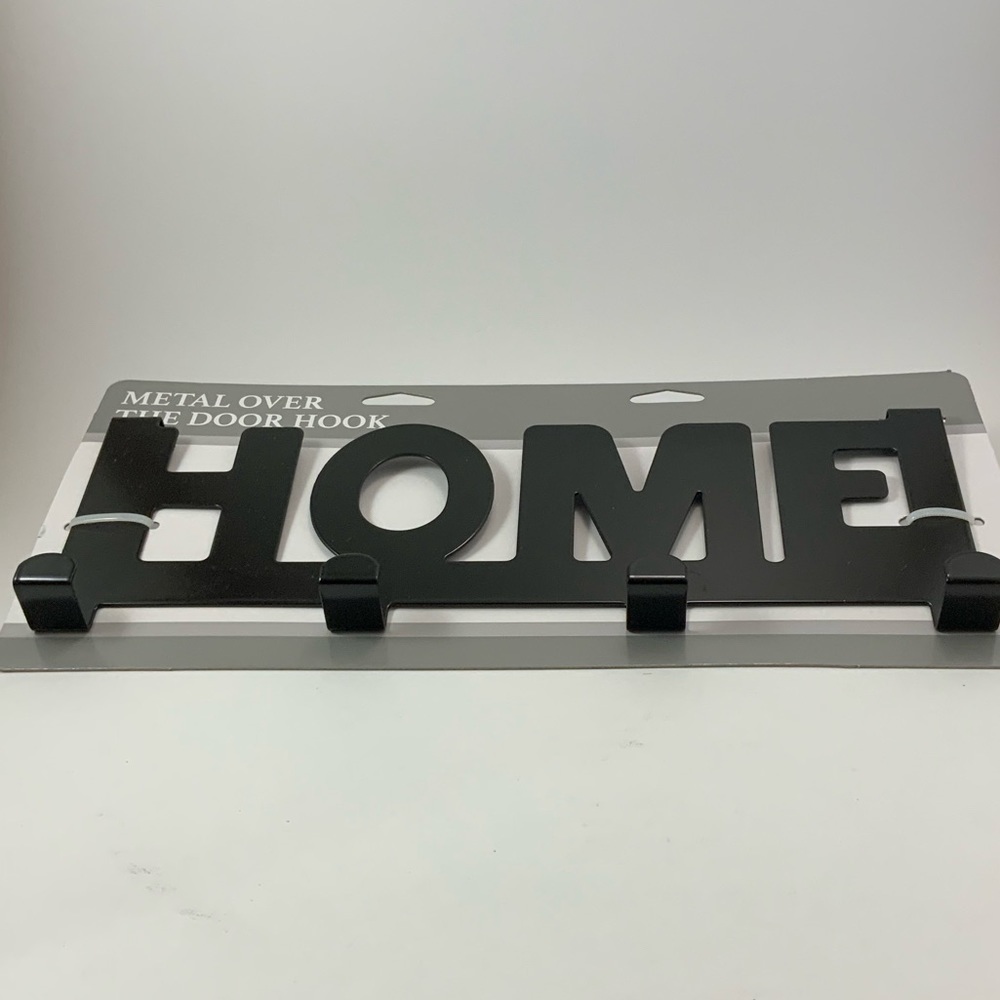 Over The Door Hook Rack 4 Hooks Black Matte Finish Metal “HOME” - Picture 6 of 13